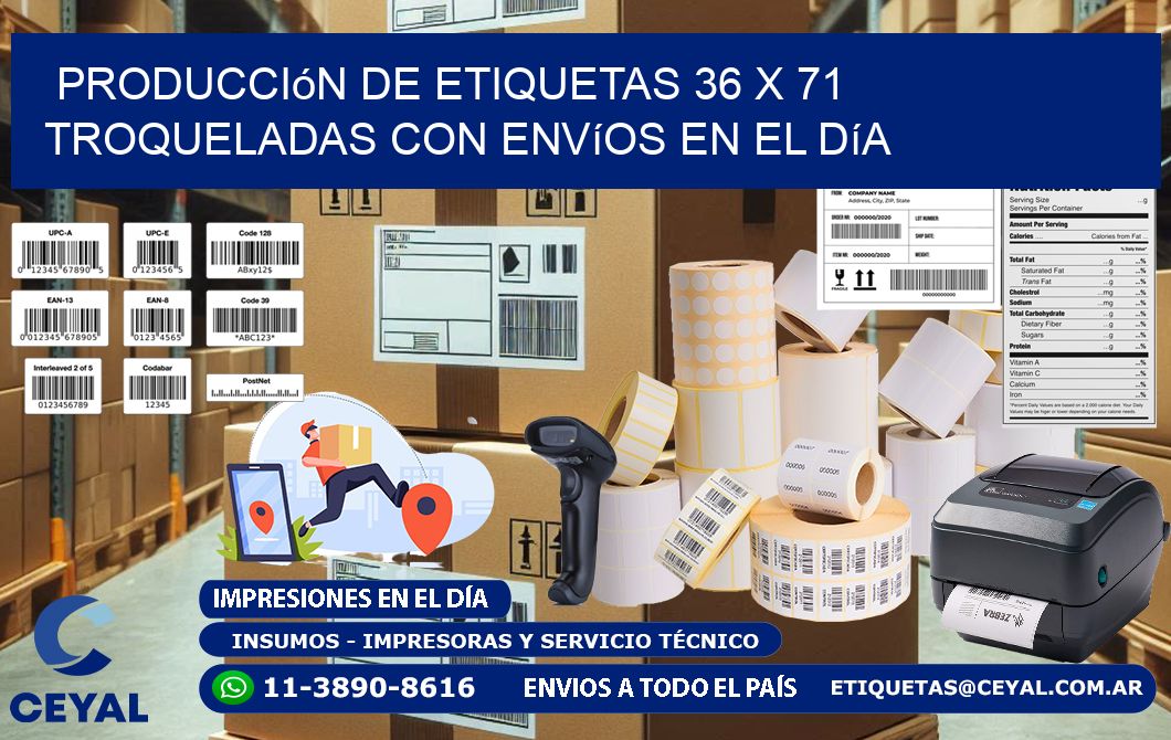 Producción de etiquetas 36 x 71 troqueladas con envíos en el día