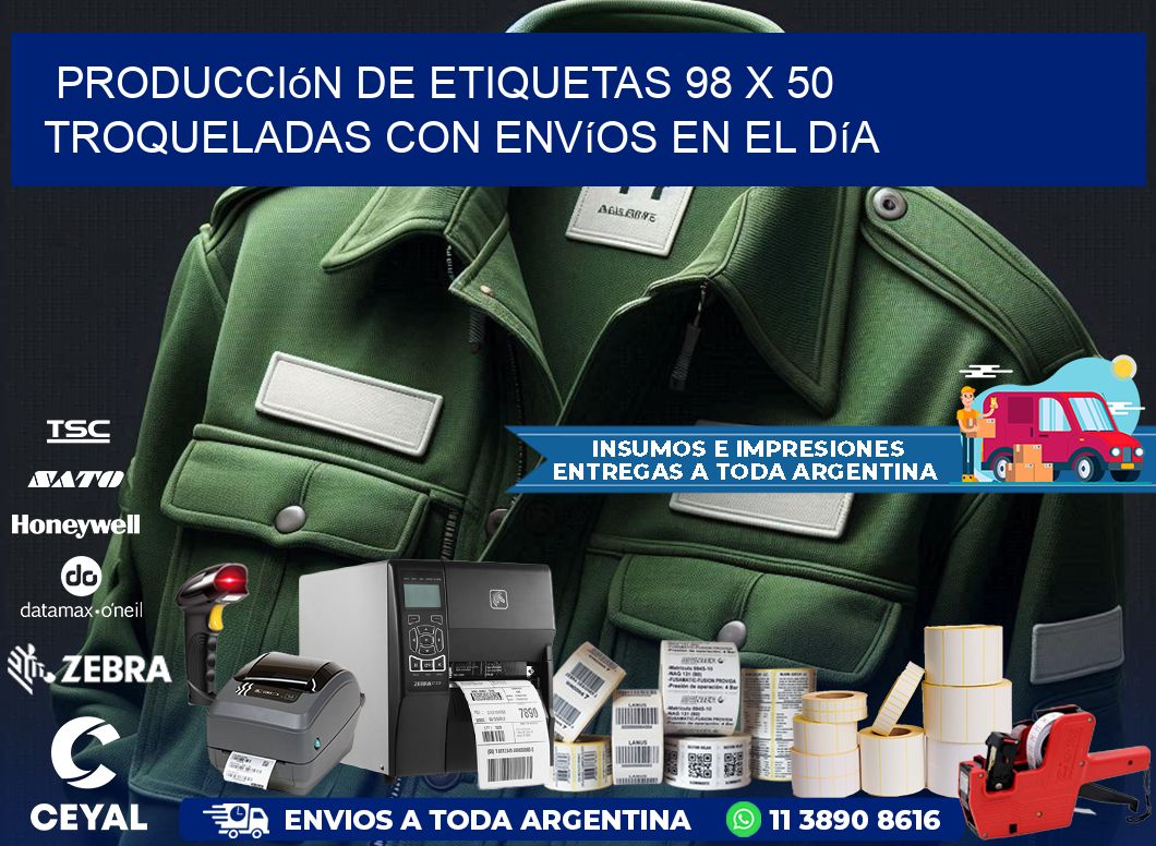 Producción de etiquetas 98 x 50 troqueladas con envíos en el día