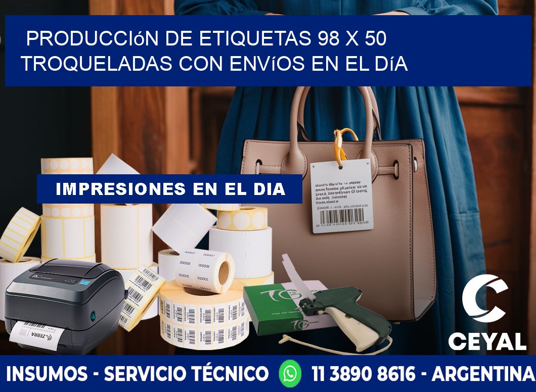 Producción de etiquetas 98 x 50 troqueladas con envíos en el día