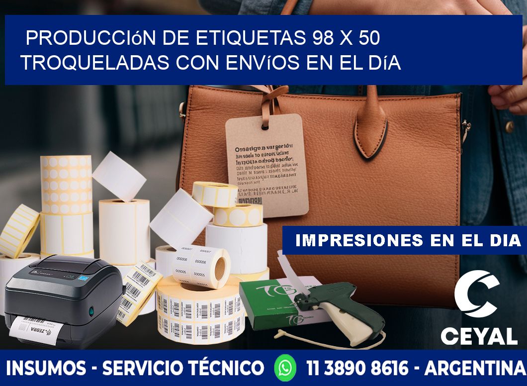Producción de etiquetas 98 x 50 troqueladas con envíos en el día