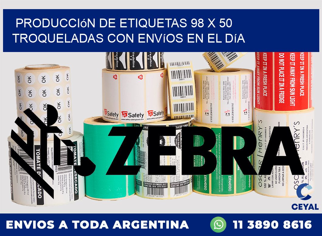 Producción de etiquetas 98 x 50 troqueladas con envíos en el día