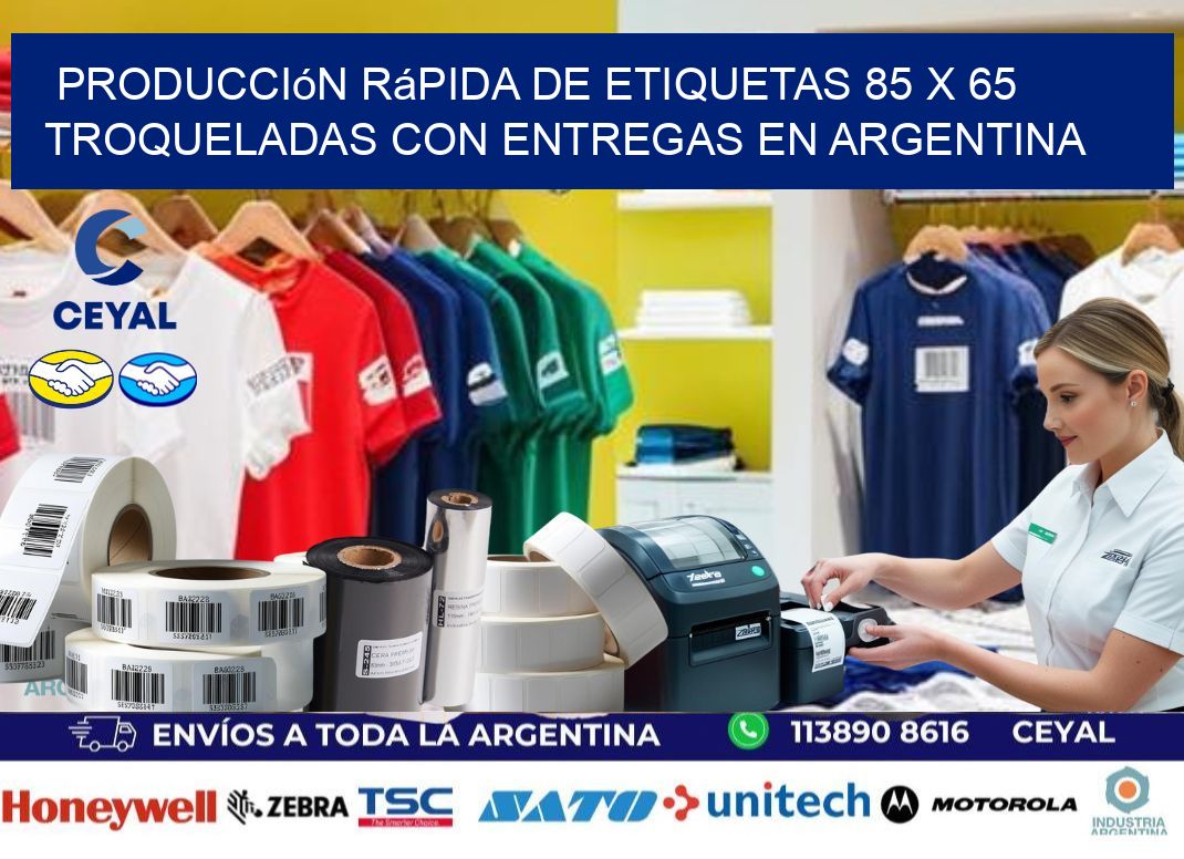 Producción rápida de etiquetas 85 x 65 troqueladas con entregas en Argentina