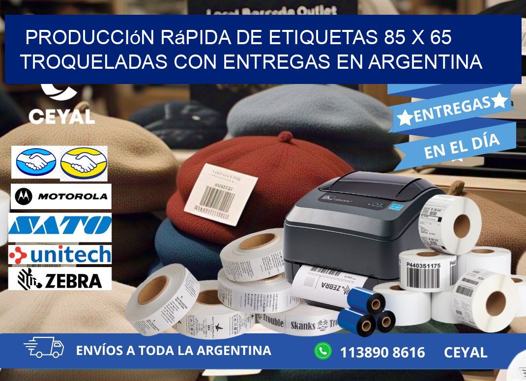 Producción rápida de etiquetas 85 x 65 troqueladas con entregas en Argentina