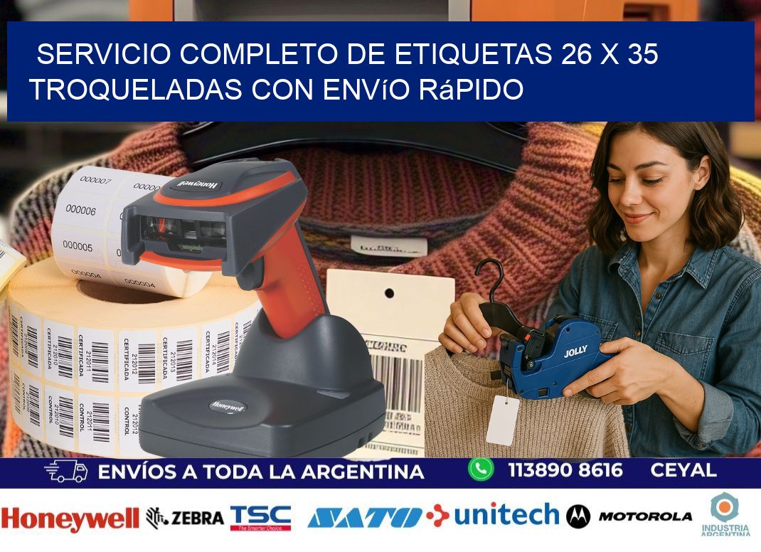 Servicio completo de etiquetas 26 x 35 troqueladas con envío rápido