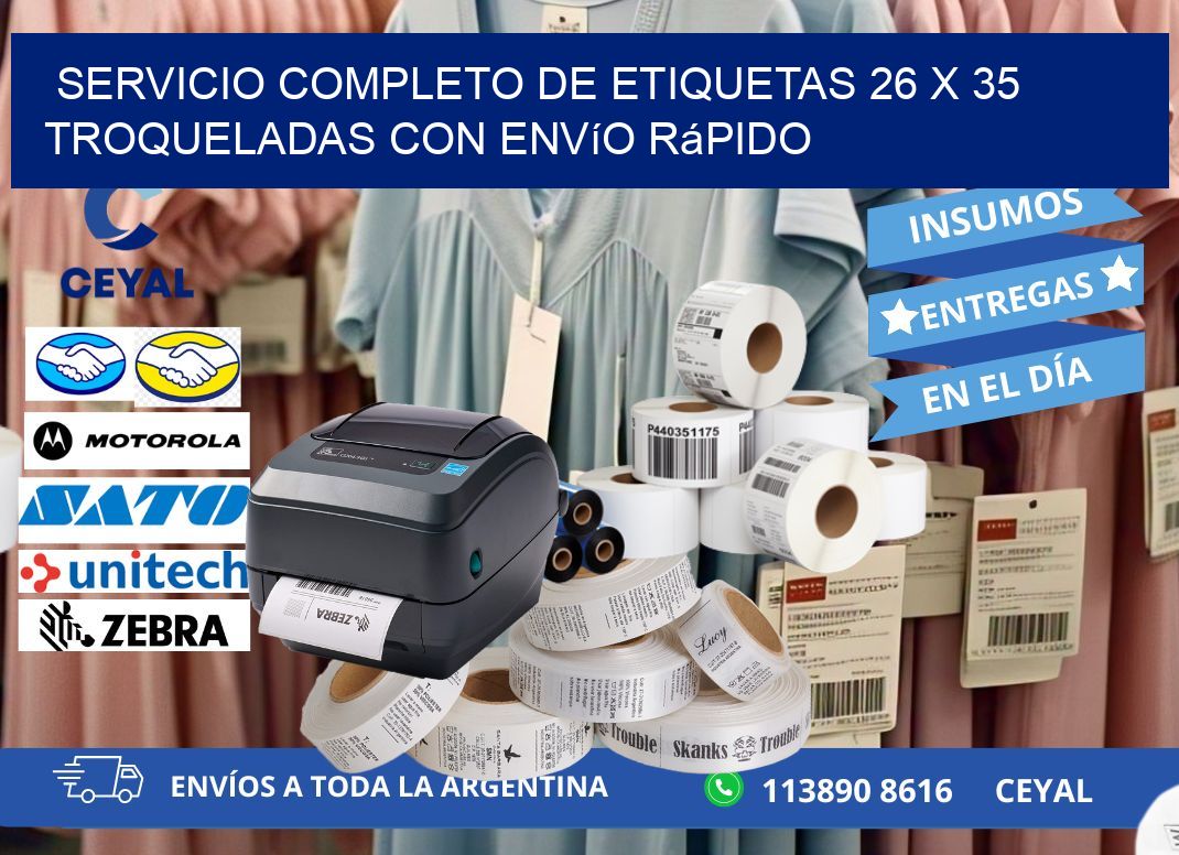 Servicio completo de etiquetas 26 x 35 troqueladas con envío rápido