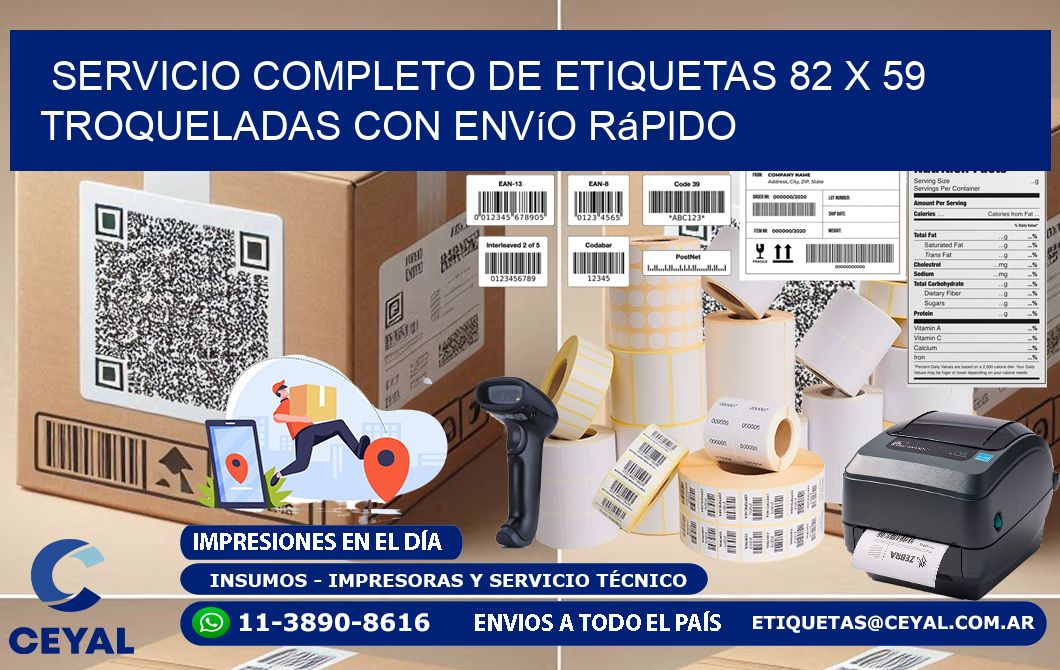 Servicio completo de etiquetas 82 x 59 troqueladas con envío rápido