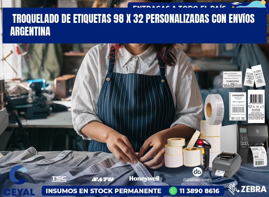 Troquelado de etiquetas 98 x 32 personalizadas con envíos Argentina