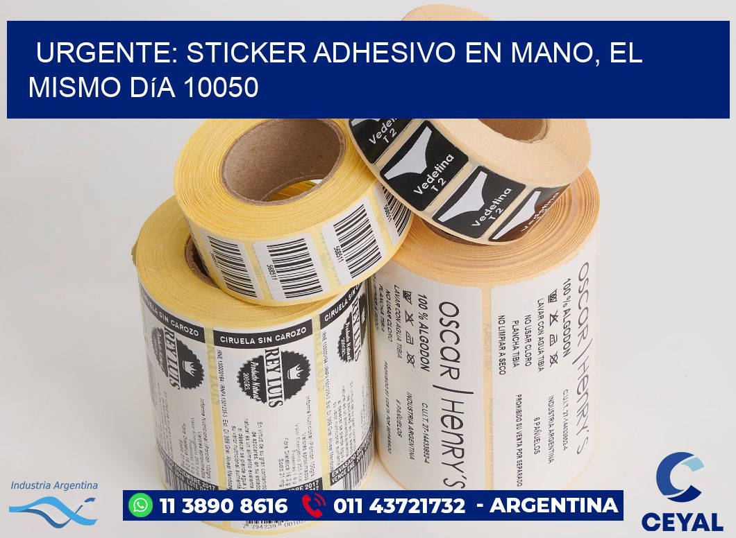 Urgente: Sticker adhesivo en Mano, el Mismo Día 10050