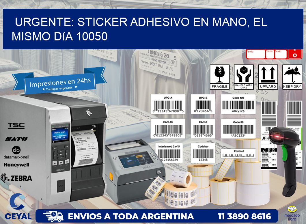 Urgente: Sticker adhesivo en Mano, el Mismo Día 10050