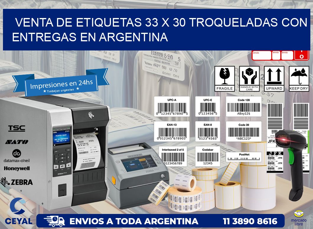 Venta de etiquetas 33 x 30 troqueladas con entregas en Argentina