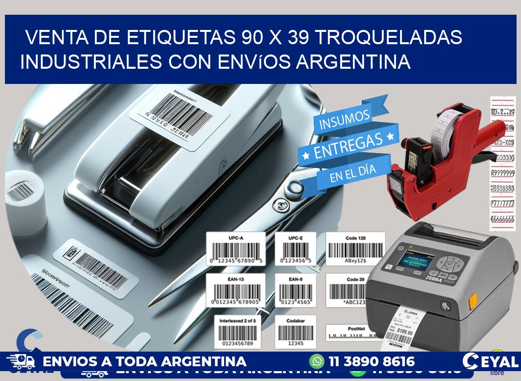 Venta de etiquetas 90 x 39 troqueladas industriales con envíos Argentina