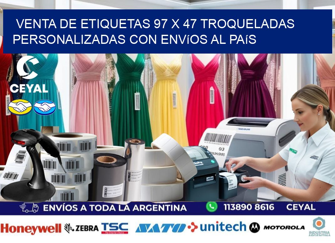 Venta de etiquetas 97 x 47 troqueladas personalizadas con envíos al país