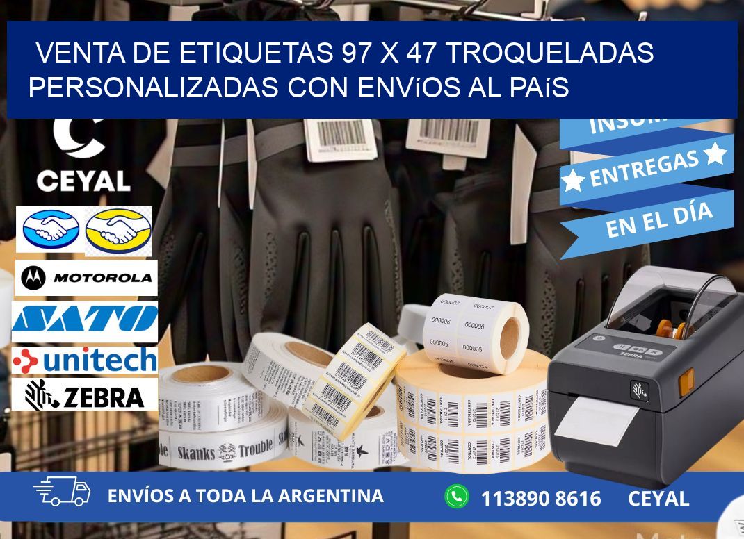 Venta de etiquetas 97 x 47 troqueladas personalizadas con envíos al país