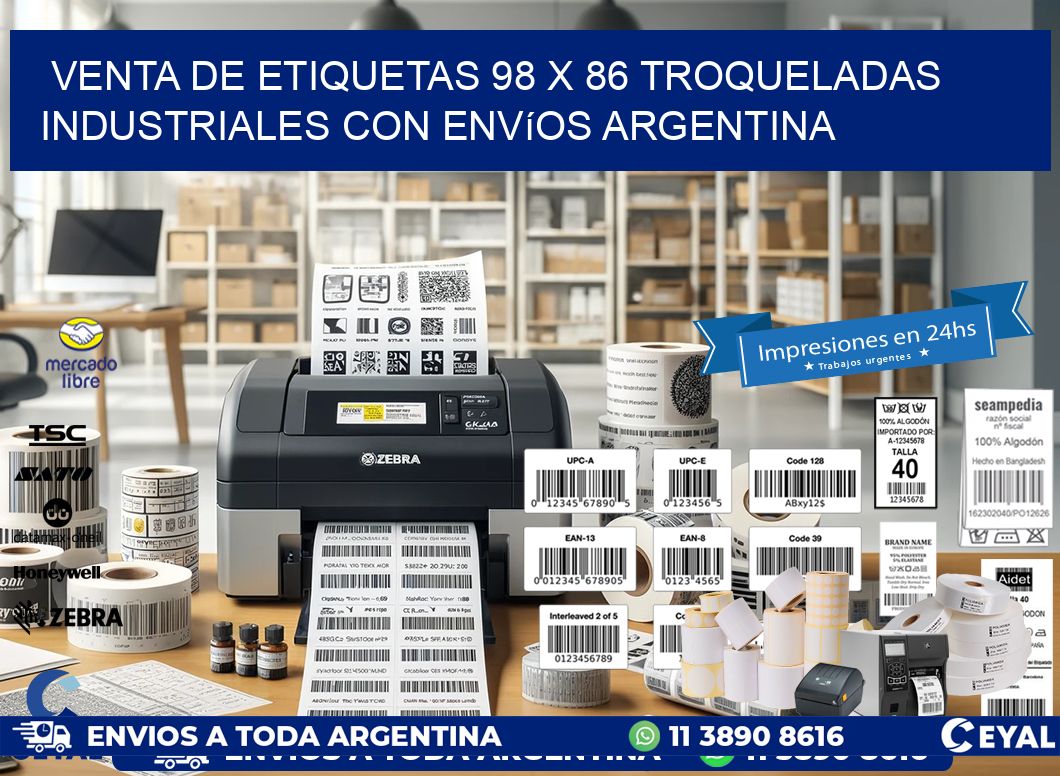 Venta de etiquetas 98 x 86 troqueladas industriales con envíos Argentina