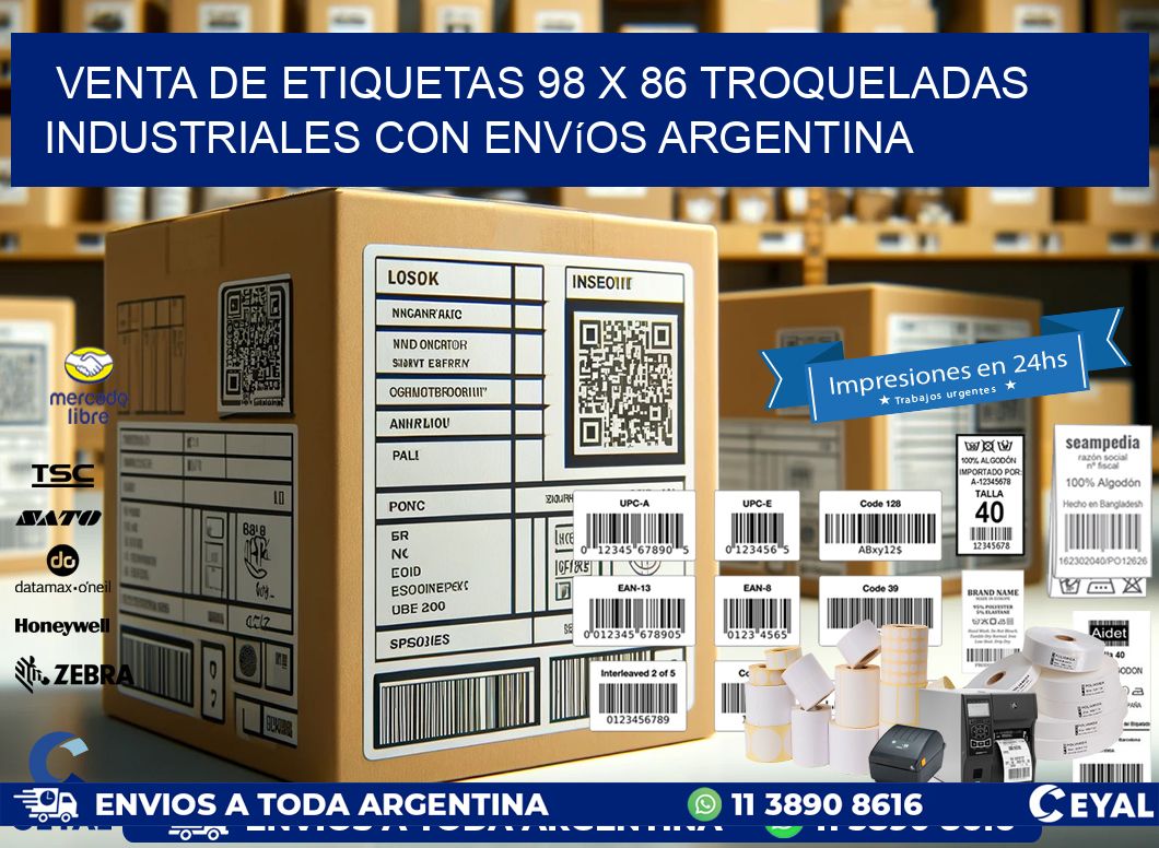 Venta de etiquetas 98 x 86 troqueladas industriales con envíos Argentina