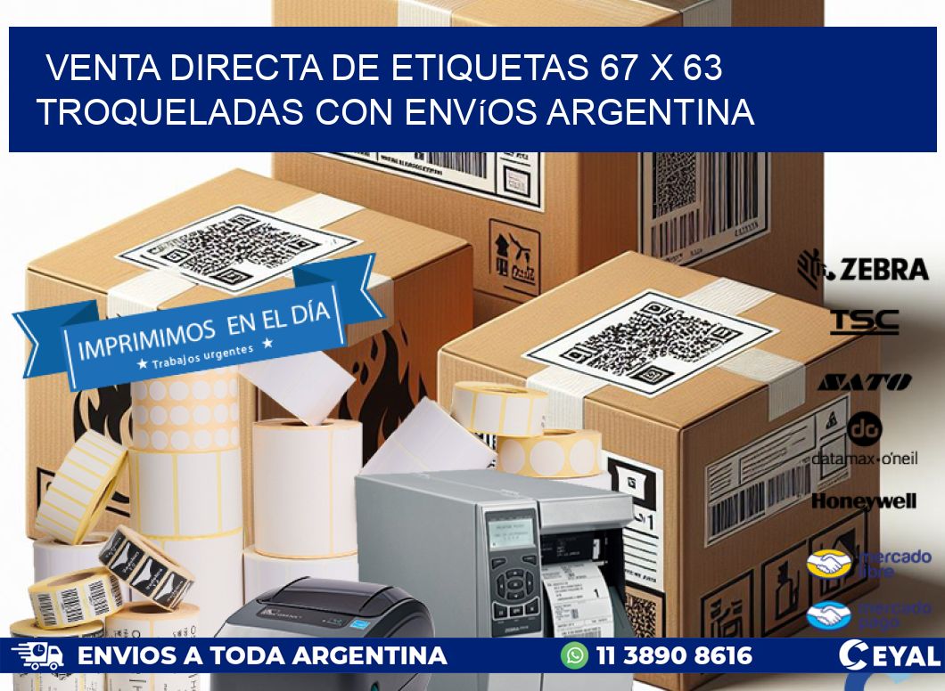 Venta directa de etiquetas 67 x 63 troqueladas con envíos Argentina
