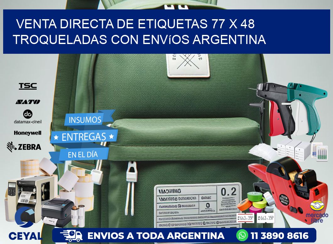 Venta directa de etiquetas 77 x 48 troqueladas con envíos Argentina