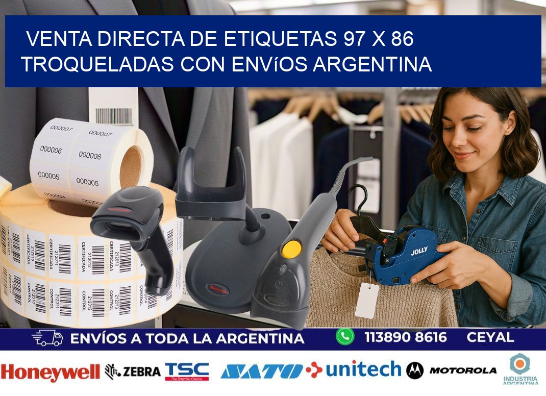 Venta directa de etiquetas 97 x 86 troqueladas con envíos Argentina