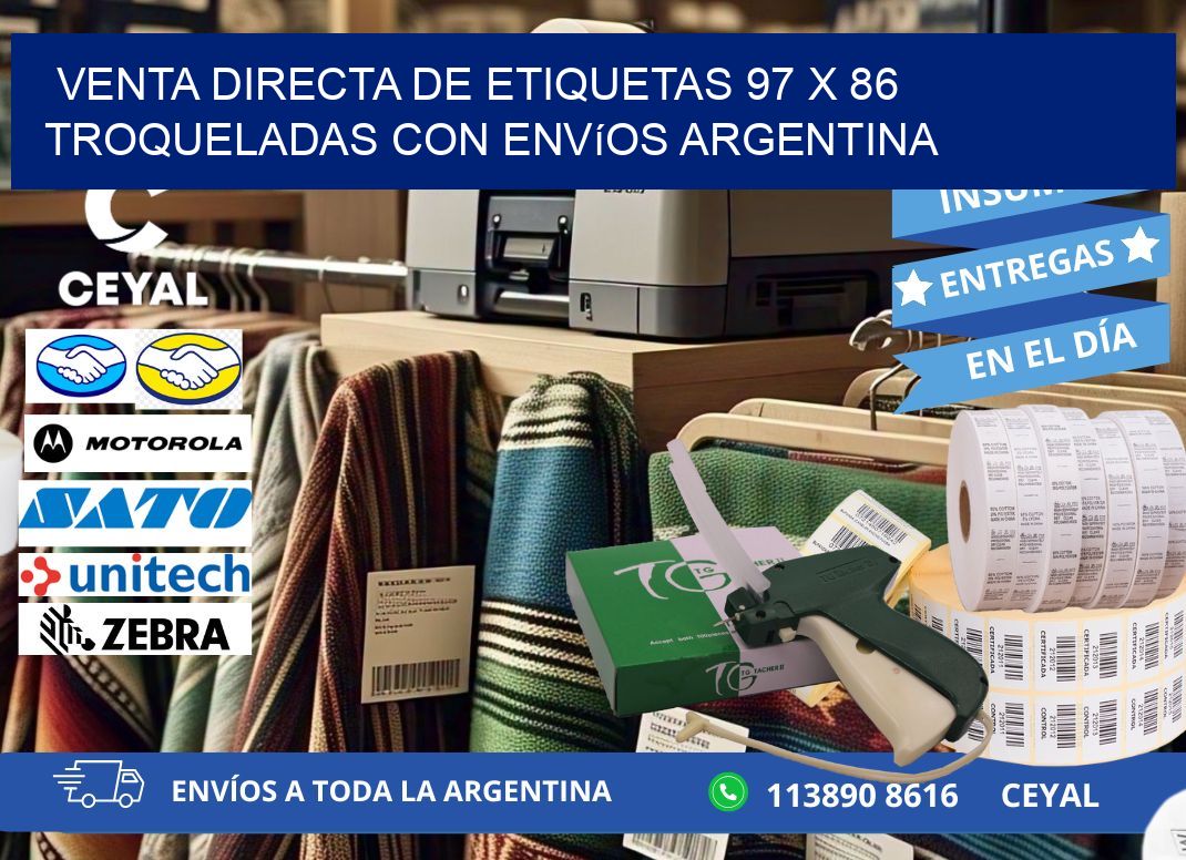 Venta directa de etiquetas 97 x 86 troqueladas con envíos Argentina
