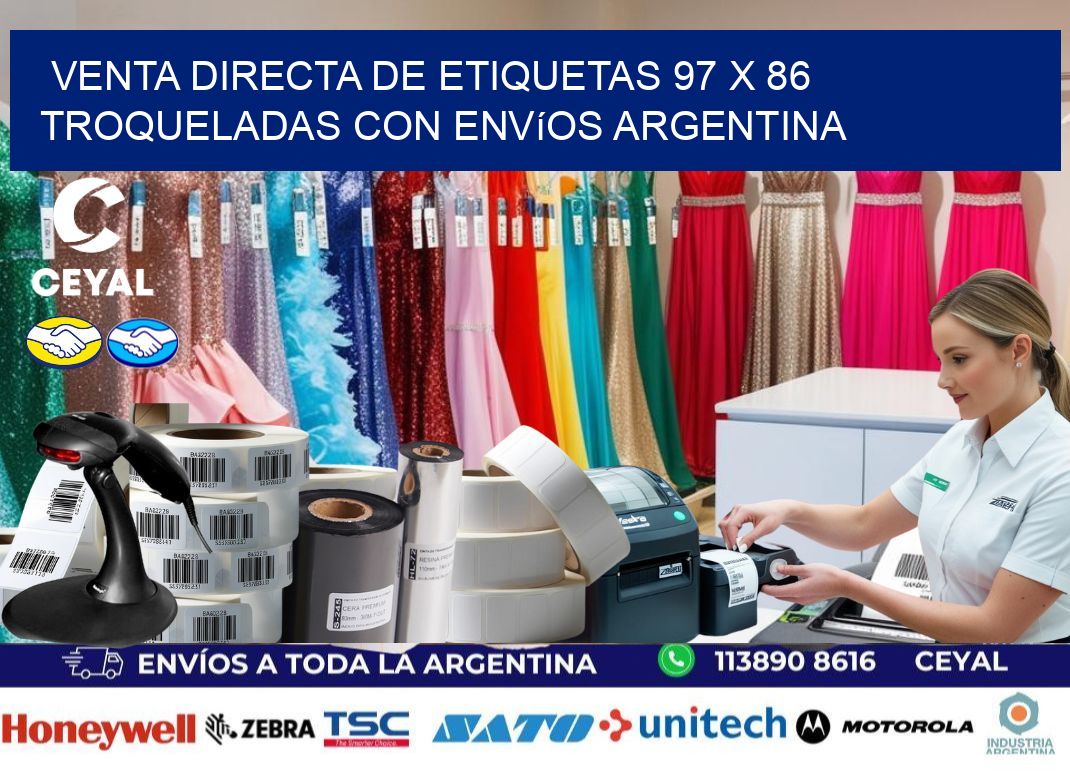 Venta directa de etiquetas 97 x 86 troqueladas con envíos Argentina