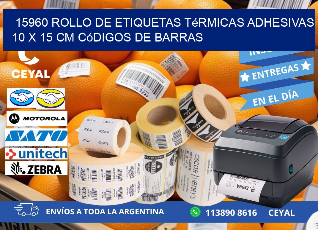 15960 Rollo de Etiquetas Térmicas Adhesivas 10 x 15 cm Códigos de Barras