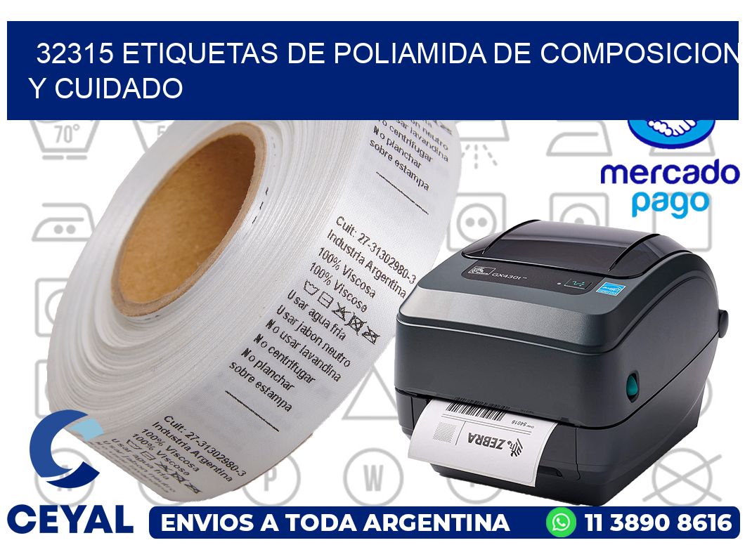 32315 etiquetas de poliamida de composicion y cuidado