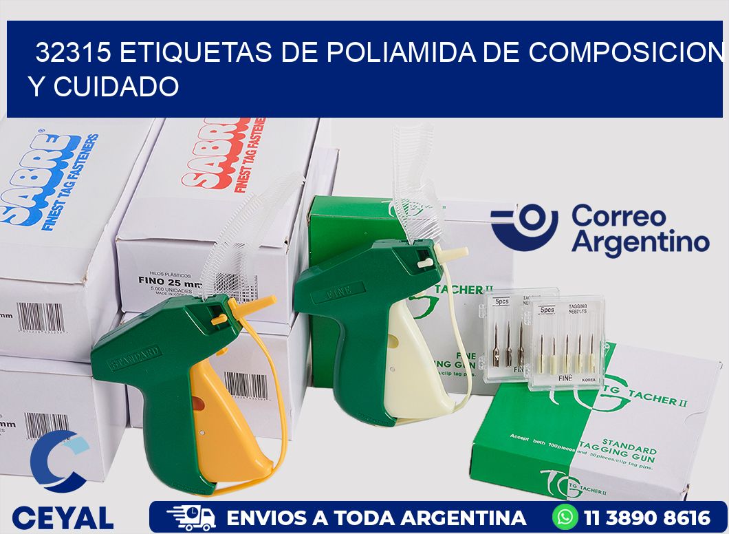 32315 etiquetas de poliamida de composicion y cuidado