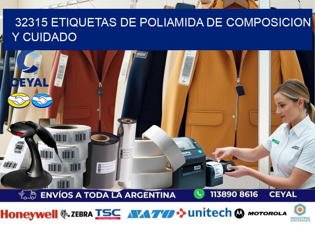 32315 etiquetas de poliamida de composicion y cuidado