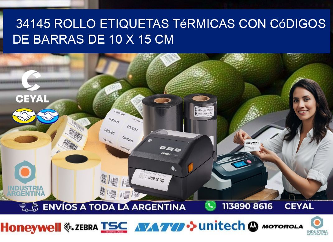 34145 Rollo etiquetas térmicas con Códigos de Barras de 10 x 15 cm