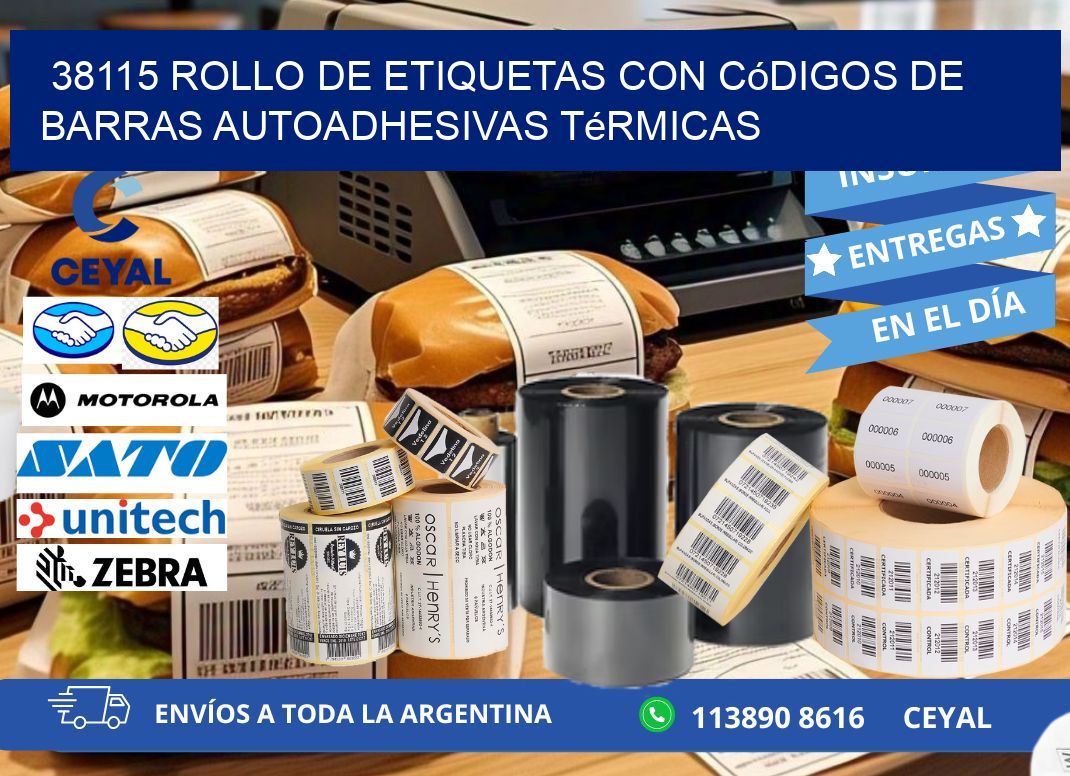 38115 Rollo de etiquetas con códigos de barras autoadhesivas térmicas