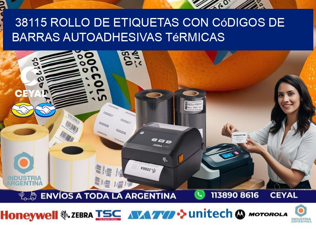 38115 Rollo de etiquetas con códigos de barras autoadhesivas térmicas