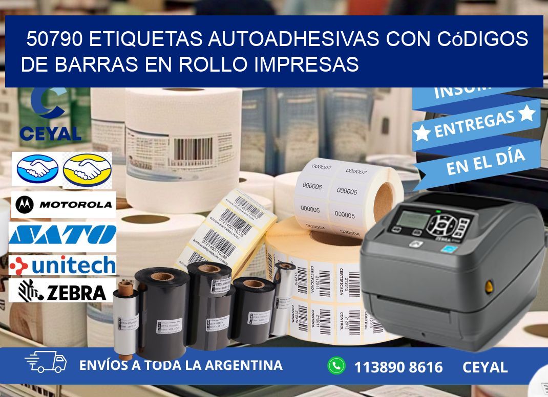 50790 Etiquetas autoadhesivas con códigos de barras en rollo impresas