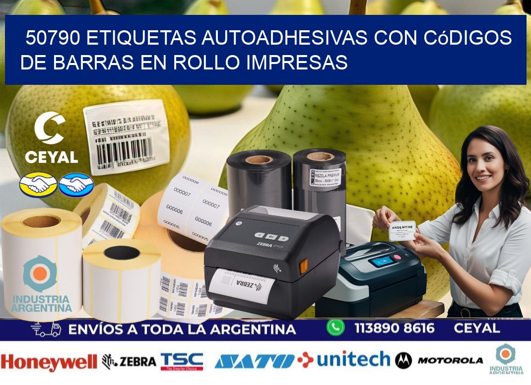 50790 Etiquetas autoadhesivas con códigos de barras en rollo impresas