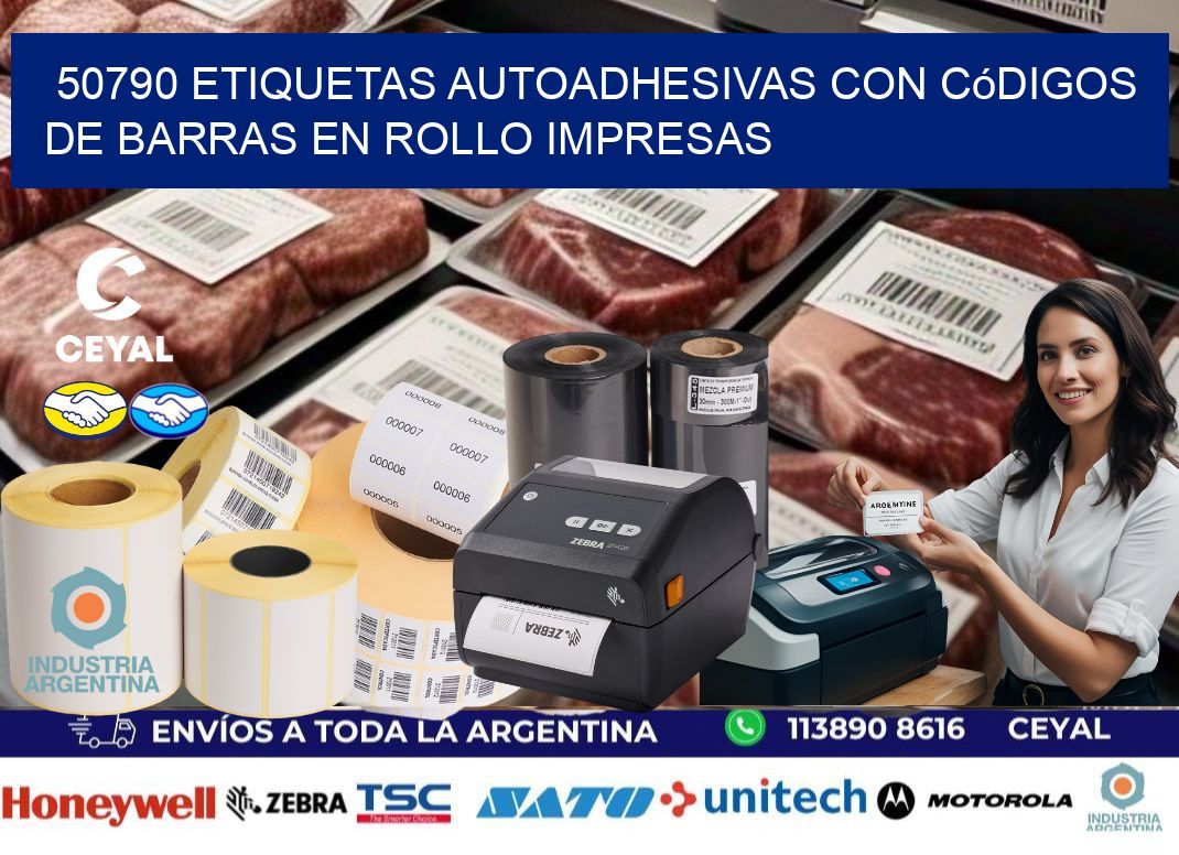 50790 Etiquetas autoadhesivas con códigos de barras en rollo impresas