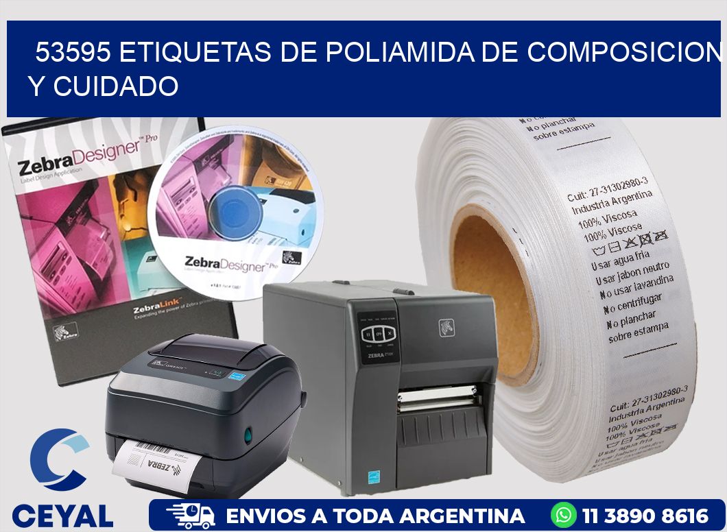 53595 etiquetas de poliamida de composicion y cuidado