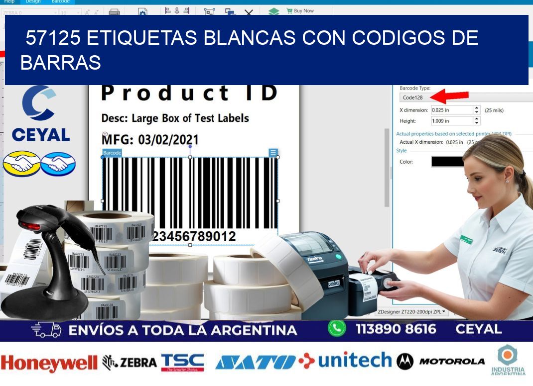 57125 etiquetas blancas con codigos de barras