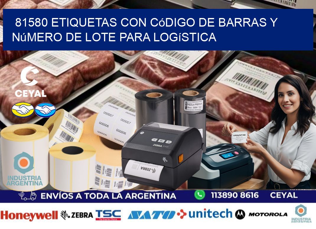 81580 etiquetas con código de barras y número de lote para logística