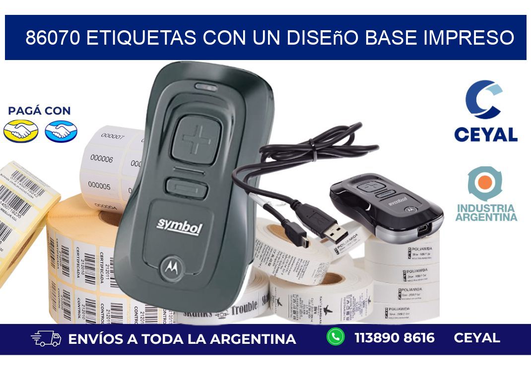 86070 etiquetas con un diseño base impreso