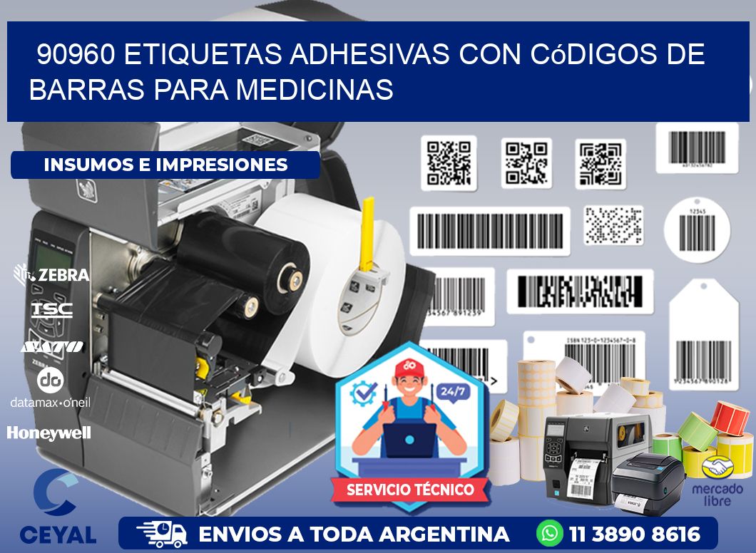 90960 etiquetas adhesivas con códigos de barras para medicinas