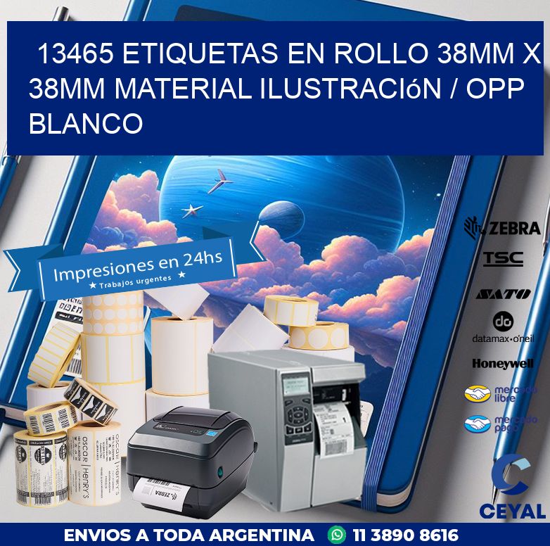 13465 Etiquetas en rollo 38mm x 38mm material Ilustración / OPP Blanco