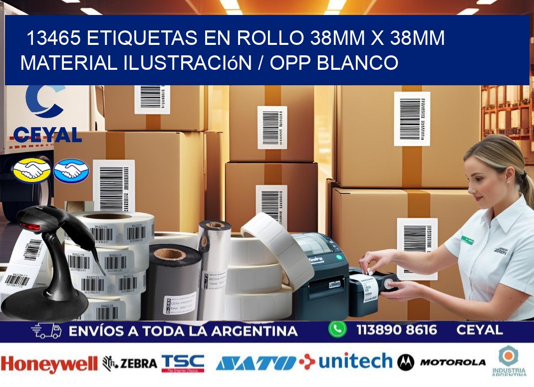 13465 Etiquetas en rollo 38mm x 38mm material Ilustración / OPP Blanco