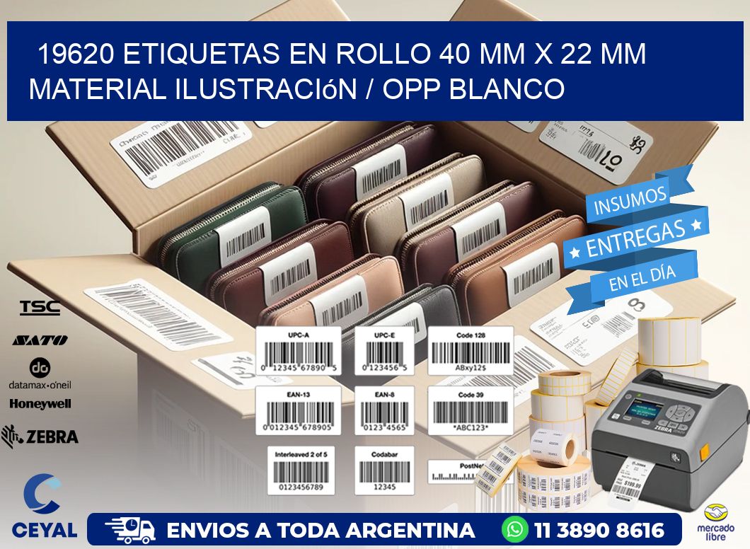19620 Etiquetas en rollo 40 mm x 22 mm material Ilustración / OPP Blanco