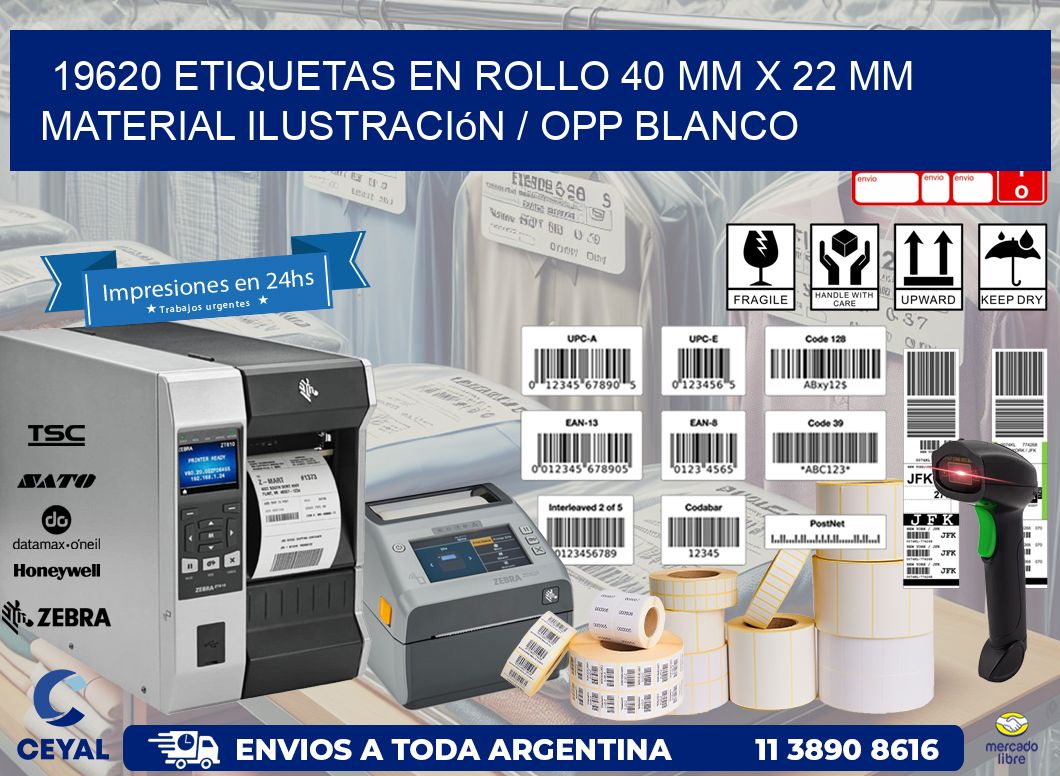 19620 Etiquetas en rollo 40 mm x 22 mm material Ilustración / OPP Blanco
