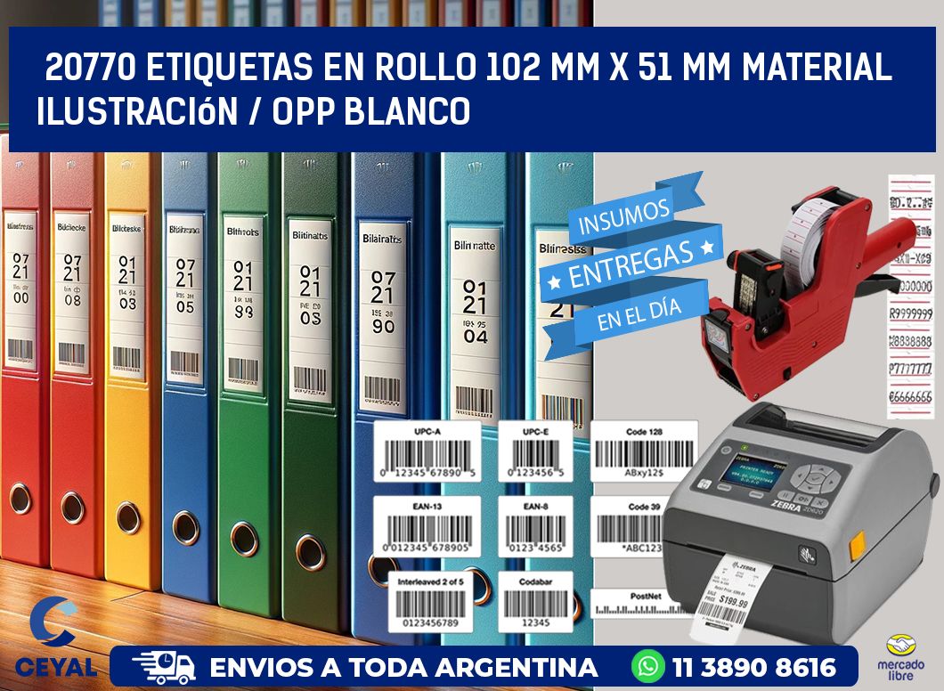 20770 Etiquetas en rollo 102 mm x 51 mm material Ilustración / OPP Blanco