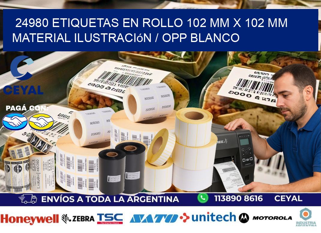 24980 Etiquetas en rollo 102 mm x 102 mm material Ilustración / OPP Blanco