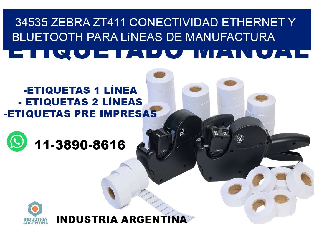 34535 Zebra ZT411 conectividad ethernet y Bluetooth para líneas de manufactura