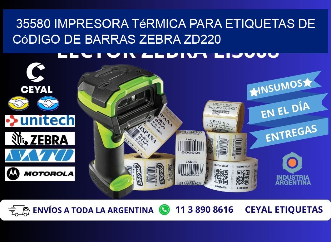 35580 impresora térmica para etiquetas de código de barras Zebra ZD220