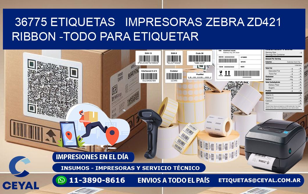36775 etiquetas   impresoras zebra zd421 ribbon -Todo para Etiquetar
