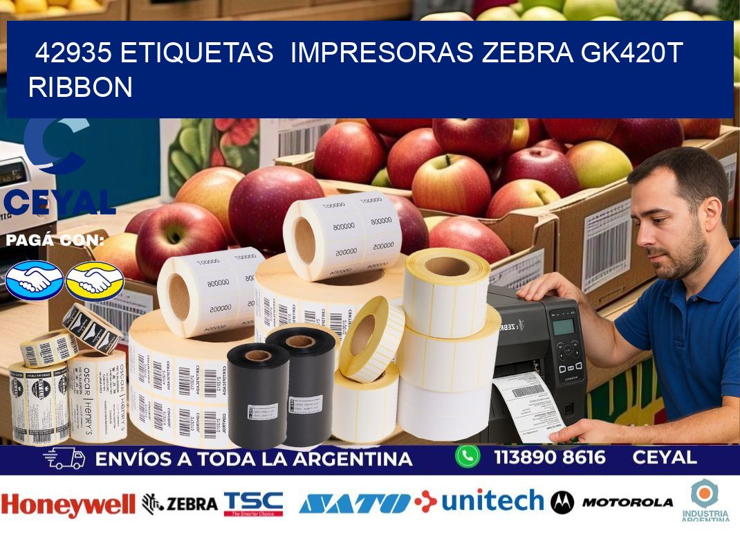 42935 Etiquetas  impresoras zebra gk420t ribbon