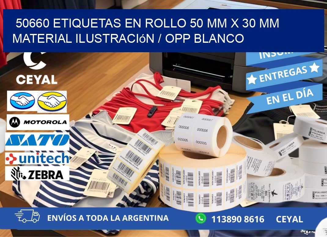 50660 Etiquetas en rollo 50 mm x 30 mm material Ilustración / OPP Blanco